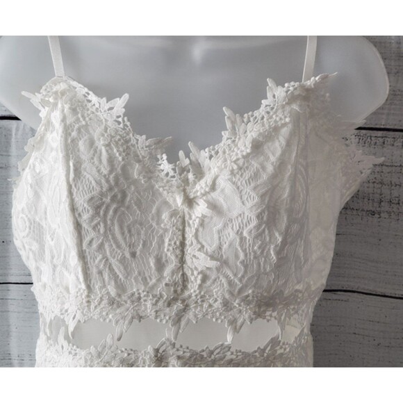 Lace Mesh Sheer V Neck Spaghetti Strap Midi Dress Sz L - Picture 5 of 10